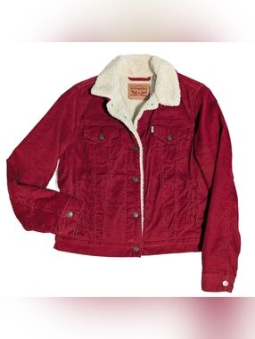 Levi's Deep Red Corduroy Sherpa Jacket Trucker Coat Size M